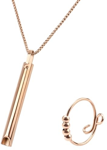 TamBee Anapana Breathing Necklace, Breathlace Necklace Stress Relief Mindful Necklace Anxiety Whistle Necklace for Anxiety Relief Meditation (Rose Gold)