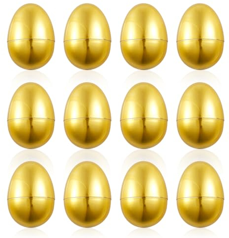 PEUTIER 12pcs Golden Easter Eggs, Fillable Easter Eggs Plastic Easter Eggs Empty Easter Egg Hunt Games Party Favor Fillers Basket Stuffers Crafts for Easter Party Company Activities