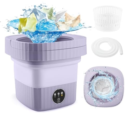 6 L Mini lavadora plegable, lavadora portátil de 3 modos, pequeña lavadora con centrifugado, esterilización de luz azul, para el hogar/camping/viaje (púrpura)
