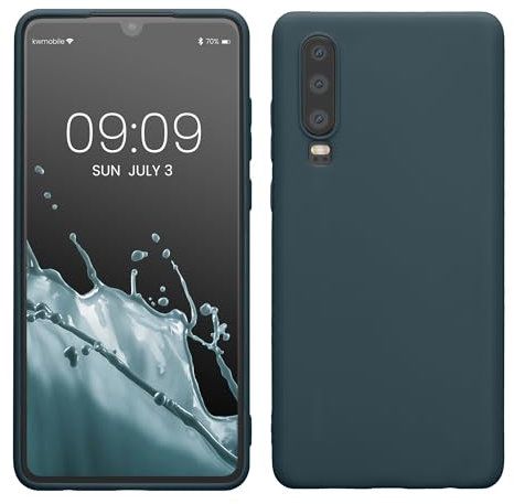kwmobile Hülle kompatibel mit Huawei P30 Hülle - weiches TPU Silikon Case - Cover geeignet für kabelloses Laden - Dunkler Schiefer