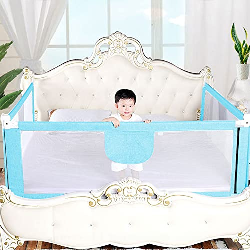 Kedia Bettgitter, Bettschutzgitter für Kinder Rausfallschutz Bett, Rausfallschutz Kinderbett, Bettgitter für Kleinkinder, Babybett Umrandungen Höhenverstellbar (1.8m-Blau)