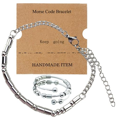 Carreneu Morse Code Bracelet Morse Code Ring,Morsecode-Ringe,Morse Code Bracelets For Women,Anxiety Ring,Anti Stress Armband,Stimmungsring,Freundschaftsgeschenke Schmuck Geschenke Zum Geburtstag