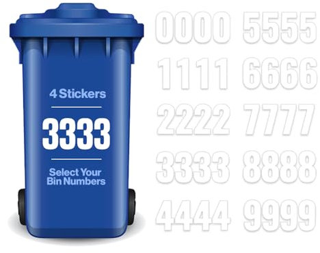 Happy Quokka Pack of 4 White Wheelie Bin Stickers Number, 17cm, Waterproof and Weatherproof, Bin Numbers for Wheelie Bins, Sticky Numbers and Self Adhesive Numbers for Wheelie Bins (No. 3)