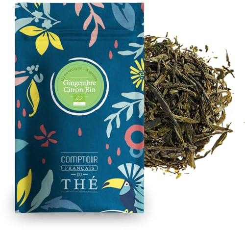 Thé Vert Gingembre Citron COMPTOIR FRANÇAIS DU THÉ | 100g de Thé Vert au Gingembre et au Citron | A déguster Chaud ou Glacé