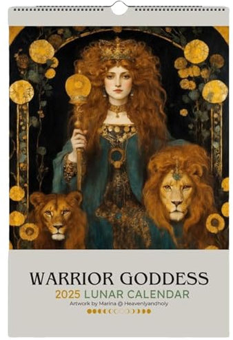 MLqkpwy 2025 Mondkalender Der Göttin - Moon Phase Wandkalender, Warrior Goddess Moon Phase Kalender, Gotischer Mythologischer Göttinnenkalender, 12 Monate Monatlicher Göttinnenkalender