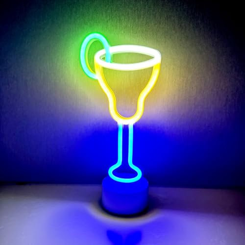 HFHungkeong LED Cocktails Sign Neon Bar Light Signs Battery or Usb Powered for Home Bar, Pub, Halloween Christmas Birthday Wedding Summer Carnival Party Table Decorations(With Standable Base)