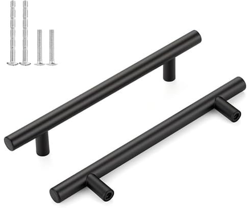 ENLACE Schrankgriffe, 12 Stück Küchenschrank Griffe Edelstahl Küchengriffe Lochabstand 128mm Gesamtlänge 200mm Schwarz T-Möbelgriffe für Schublade, Schrank, Küchenschranktüren
