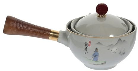 Cabilock Tetera Giratoria Tetera De Ceramica Tetera Antigua Tetera De Cerámica Tetera Sola Olla Tetera Casera Tetera Pequeña Con Rotación De 360°. Tetera Calefactora Tetera De Mano Madera