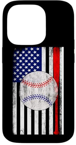 Coque pour iPhone 14 Pro Lanceur de baseball avec drapeau américain