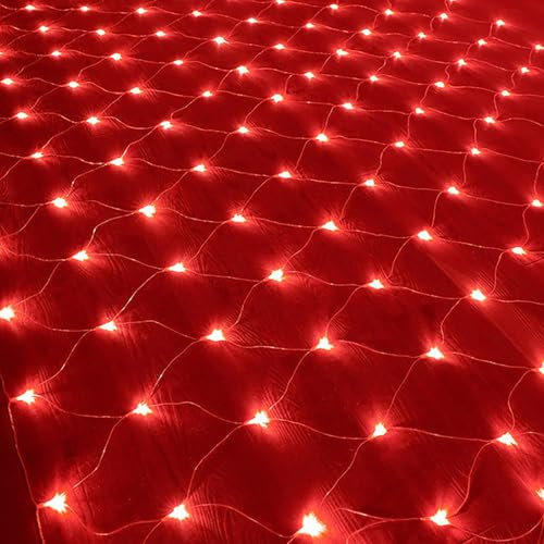 KINGCOO 672LED Lichternetz Lichterkette, Wasserdichte Batteriebetriebene Netzlicht Mesh Lichtervorhang Leuchten für Garten Außen Innen Weihnachten Hochzeit Party Wand Dekor (Rot, 6X4M)