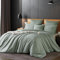 Gezu Housse de Couette Coton 240x260cm Satin de Coton Vert 100% Coton Cool Soie Soyeux Brillant Parure de Lit Coton à Longues Fibres Linge de Lit avec Fermeture Éclair et 2 Taies d'oreiller 65x65cm