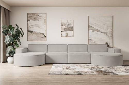 ALTDECOR Ecksofa in U-Form Corner Sofa Bett Eckcouch Couch L-Form Wohnlandschaft Cauchsofa MARI-U2-384x165x78 cm Hellbraun