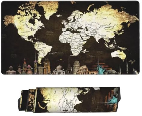 Tapis de Souris XXL 1200x600 mm, Noir Tapis de Souris Carte du monde Tapis Souris XXL 120 X 60 CM, Antidérapant Sous Main Bureau à Bords Cousus, Mouse Pad avec Surface en Caoutchouc antidérapant U-229