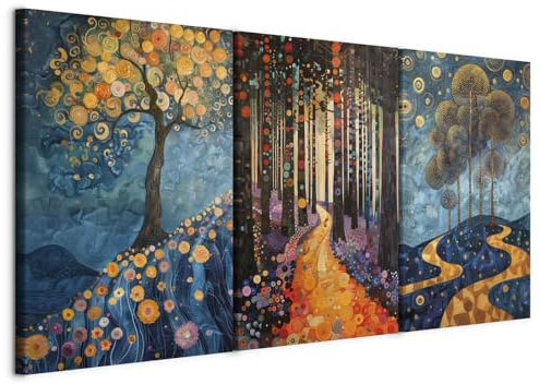 murando - Wandbilder Set 3 tlg Wanddeko Collage 3er 120x60 cm (je 40x60 cm) – Leinwandbild Wohnzimmer Schlafzimmer - Bäume im Park – Jugendstillandschaft inspiriert vom Art Deco c-H-10077-b-a