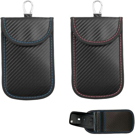 Protezione chiave auto compatibile con Keyless Go, 2 custodie per chiavi con protezione RFID, per dispositivi antifurto, custodia per chiavi con grande portachiavi, blu, rosso