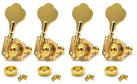 MAXCHEER Afinadores de guitarra y bajo, teclas de afinación de bajo, cabezal de máquina sellada, repuesto para bajo eléctrico de jazz o instrumentos de precisión (dorado, 1:24 (4R))