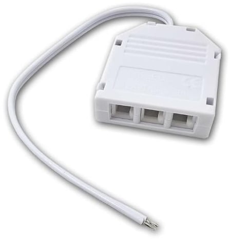 Mini AMP 3-Fach Verteiler mit Anschlusskabel – LED Verteiler 3X Ausgang - AMP Buchsen, Eingang mit offenem Kabelende, weiß, verpolungssicher