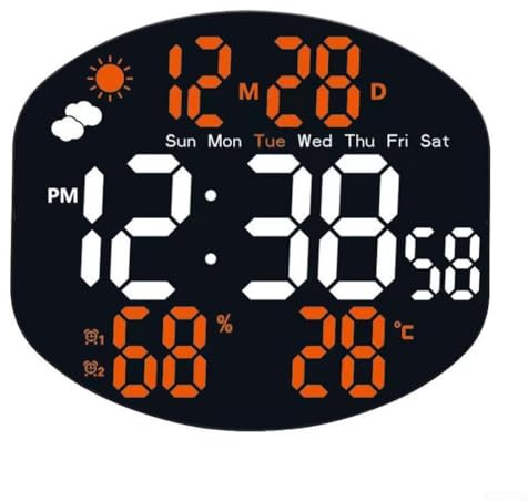 Jayruit Stazione Meteo Digitale, Orologio Parete Stazione Meteo, Stazione Meteo Digitale, Orologio da Parete con Display a LED, Temperatura e umidità, Telecomando(Bianco Arancione)