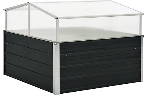 Qnhdfrt Anthrazit Gewächshaus Hochbeet 100x100x77 cm Verzinkter Stahl mit Abnehmbarem Dach und Sicherheitskanten für Balkon Terrasse Garten Robust und Langlebig