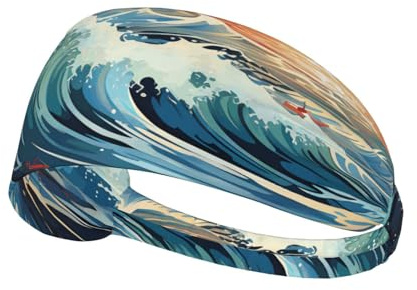 Wave Segelboot Möwe Elastisches Sport-Stirnband Bedrucktes Sport-Stirnband Geeignet für Laufen, Fitness, Tennis, Yoga
