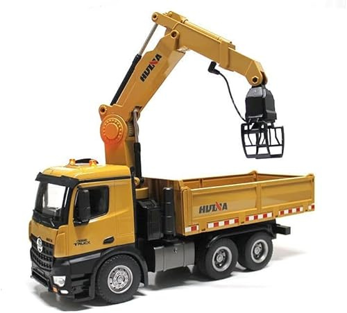 RC LKW Huina 1575 Dreiachser Kranwagen 1:14 RTR, DieCast ferngesteuert Neuheit Kipplader Dreiachser mit Kran & Holzgreifer