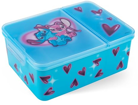 p:os Stitch Brotdose Kinder mit 2 Fächern – Bento Box | Zwei Fächer, Clipverschluss mit Dichtung, in Blau – Snackbox und Vesperdose für Kita und Schule, ab 3 Jahren