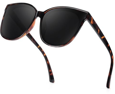 TJUTR Polarisierte Sonnenbrille für Damen UV400 Schutz Übergroße Katzenaugenbrille Modische Sonnenbrille zum Autofahren