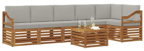 vidaXL Sofagarnituren 7 pcs Natürlich und Hellgrau Massivholz Akazie, Moderne Garten-Sofagarnituren, robuste Loungemöbel, Akazienmodule für entspanntes Chillen im Freien