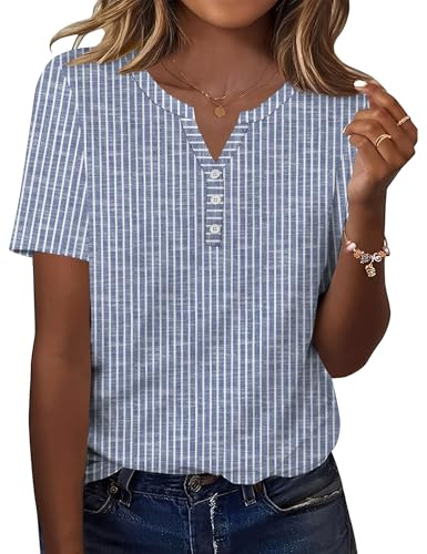 Kistore Womens Striped Blouse Short Sleeve V Neck Casual Summer Top S