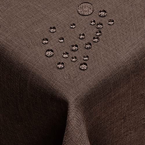Leinen Optik Tischdecke Tischtuch Tafeldecke Leinendecke Abwaschbar Wasserabweisend Eckig 160 x 360 cm Dunkelbraun Fleckschutz Pflegeleicht mit Saumrand Leinentuch