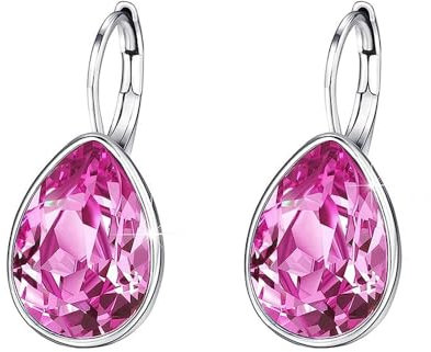 XUPING Kristall Tropfen Ohrringe für Damen Ohrringe Silber Creolen Hängend Rosa Strass Hypoallergenic Jewelry(Pink)