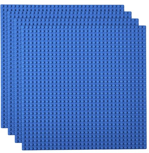 Strictly Briks 4 Pack Baseplates 10x10 in, Stackable Building Plates with 32 x 32 Studs, Mats, Bases, Boards, Sheets 100% Compatible with All Major Brands, Blue