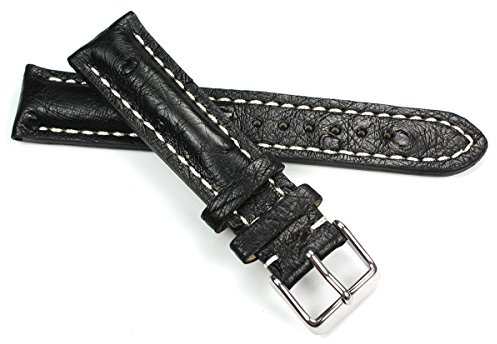 Sulla 22mm echt Strauß Leder Uhrenarmband schwarz Weiße Naht