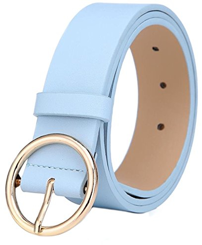 MESHIKAIER 41 * 1.3 Zoll Damen mode PU Leder Gürtel Taillengürtel Hüftgürtel Casual Waist Belt mit Metallisch Schnalle (Blau)