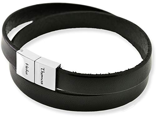 Männer Armband Leder schwarz Gravur Lederarmband mit Namen Koordinaten Armband mit Gravur Männer Herrenschmuck Schmuck für Mann | HANDMADE IN GERMANY