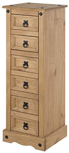 Corona Furniture Corona 6 Drawer Tall Narrow Chest Bedside Table Cabinet