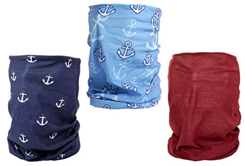 Alsino Multifunktionstücher Atemschutz Mundschutz 3-er Set Halstücher - Größe: 46 x 23 cm Atemschutz Mundschutz im Maritim-Look Atmungsaktiv und Wetterfest (MF-Set 1)