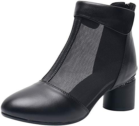 Jamron Donna Elegante Tallone di Blocco Stivaletti Traspirante Maglia Estate Stivali Pumps Nero SN02664 EU39.5