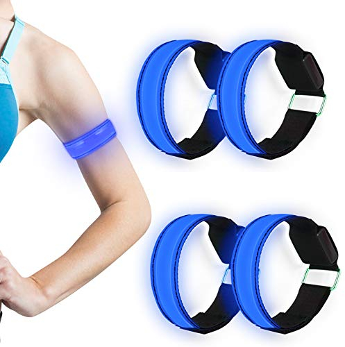 Molbory Unisex-Adult NA050-Running-Bracelet-blue, 4 Stück Reflective LED leucht Armbänder Lichtband Kinder Nacht Sicherheits Licht für Laufen Joggen Hundewandern Running Outdoor Sports, Blau, M