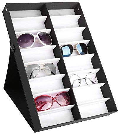 Boîte de Rangement Pour Lunettes de Soleil, Boîte de Rangement Pour Lunettes de Soleil En Maille 16 Lunettes de Soleil, Boîte de Rangement Pour Bijoux, MatéRiau MDF, 48,5 X 33 X 6,1 Cm