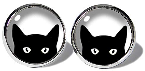 Black Cat Katzen Ohrstecker ABOUKI Damen Mädchen Kind Kinder Edelstahl Ohrschmuck Motiv schwarze Katze Kätzchen handgefertigte Ohrringe silber-farben