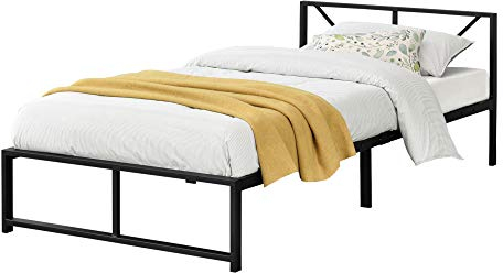 [en.casa] Bett Meran Metallbett 90 x 200 cm Einzelbett Bettgestell aus Metall Betten Stauraum unter dem Bett Bettrahmen Stahl Schwarz