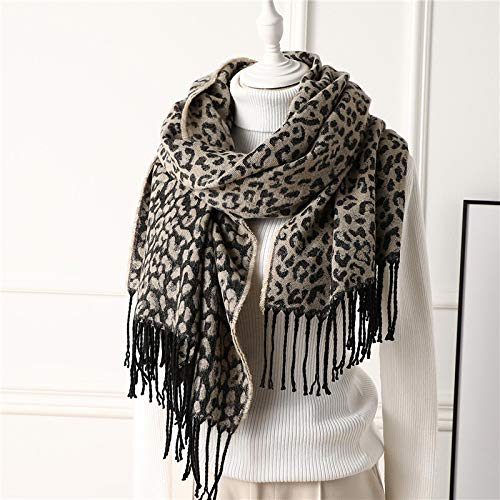 CUEYU Damen Mode Leopardenmuster Frauen Schal Winter Warm Kaschmir Schals Dame Strickschals Foulard Weiblichen Hals Khaki