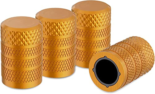 CKAuto Reifenventilkappen, Gold, 4Stk./Packung, eloxiertes Aluminium Reifenventilkappen-Set, korrosionsbeständig, universelle Ventilkappen für Autos LKWs Motorräder Geländewagen und Fahrräder