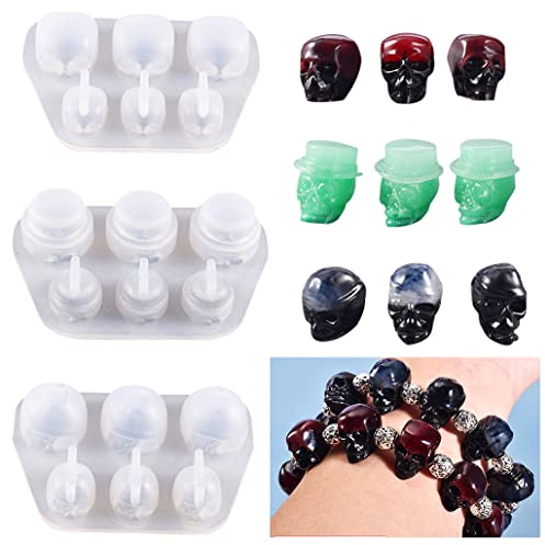 TikooTik 3pcs Schädel Harzformen Armband Schimmel Silikonform Epoxidharz Geisterkopf Schmuck Gießformen Skull Resin Molds für Anhänger, Halskette, Ohrringe, Schmuckherstellung (3pcs/kein loch)