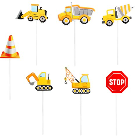 Blumomon 28Pcs Construction Cupcake Toppers Dump Truck Excavator Tractor Party Cake Toppers for Kids Birthday Baby Shower Party Decorations Supplies