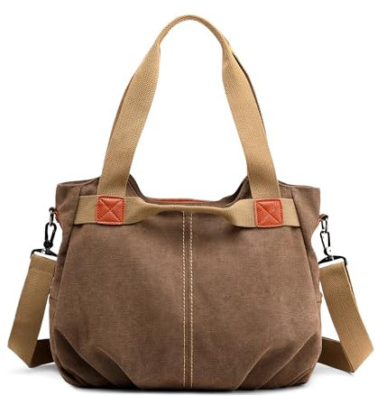 DIRRONA Casual Bolso de Mujer Moda Lienzo Bolsos Bandolera Viajes Bolso Bandolera Mujer Bolsa de Lona Trabajo Compras Bolsos Cruzados Multibolsillos Uso Diario Marrón