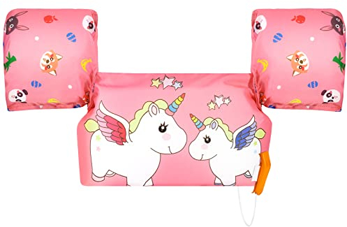 HeySplash con Braccioli Gonfiabili, Canottiera per Piscina Giacca di Sicurezza per Piscina Galleggiante per Nuoto Accessori per Bambini con Motivo Cartone Animato - Rosa