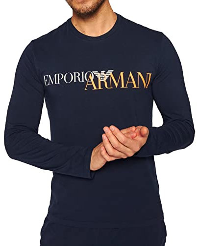 Emporio Armani Herren-T-Shirt 111907 0A516, langärmlig, Rundhalsausschnitt (Dunkelblau/Logo Orange, M), Logo Dunkelblau Orange