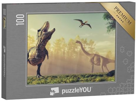 puzzleYOU: Puzzle 100 Teile „Digitale Kunst: Im Tal der Dinosaurier“ – aus der Puzzle-Kollektion Dinosaurier, Tiere aus Fantasy & Urzeit